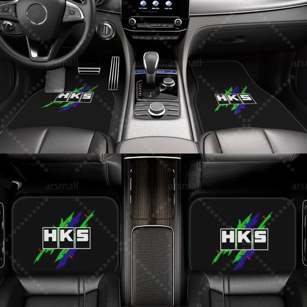 HK-S Style 4-Piece Car Floor Mats with Rubber Backing – Front & Rear Full Coverage