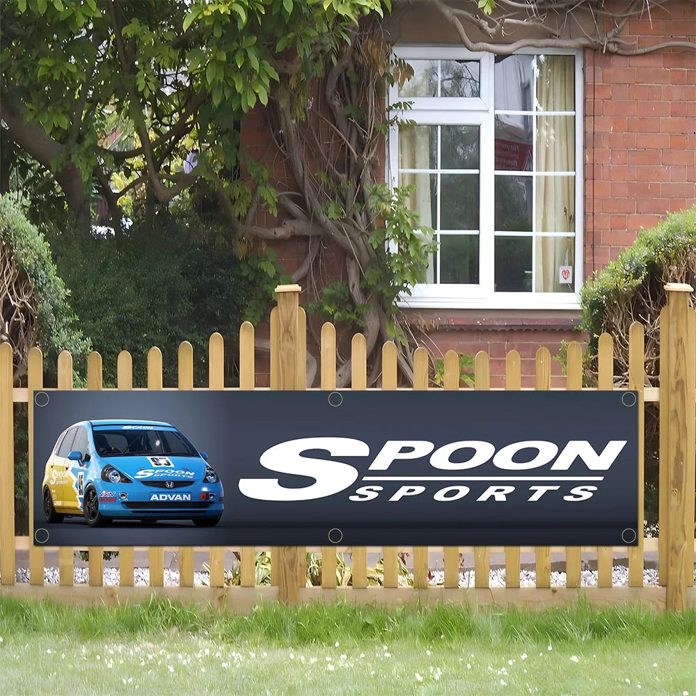 Spoon Sports Banner Flag for Garage Wall Art and Outdoor Decor with Brass Grommets