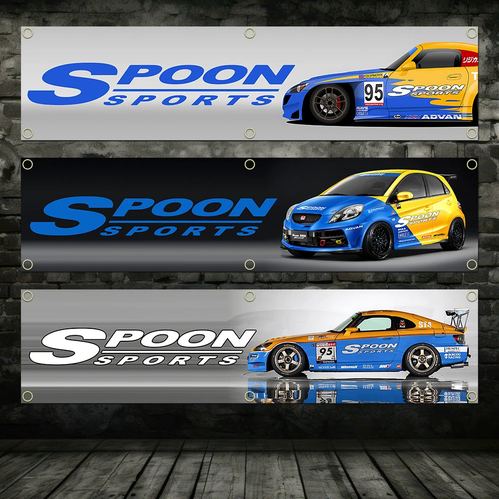 Spoon Sports Banner Flag for Garage Wall Art and Outdoor Decor with Brass Grommets