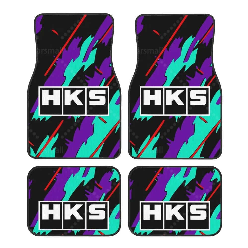 HK-S Style 4-Piece Car Floor Mats with Rubber Backing – Front & Rear Full Coverage