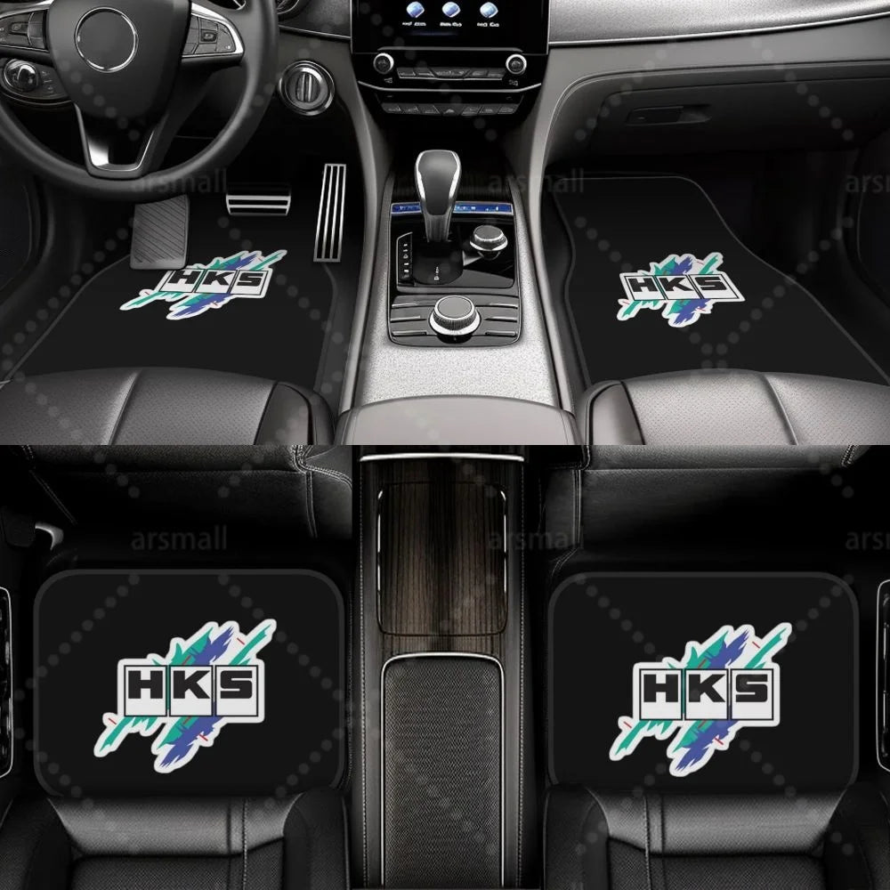 HK-S Style 4-Piece Car Floor Mats with Rubber Backing – Front & Rear Full Coverage