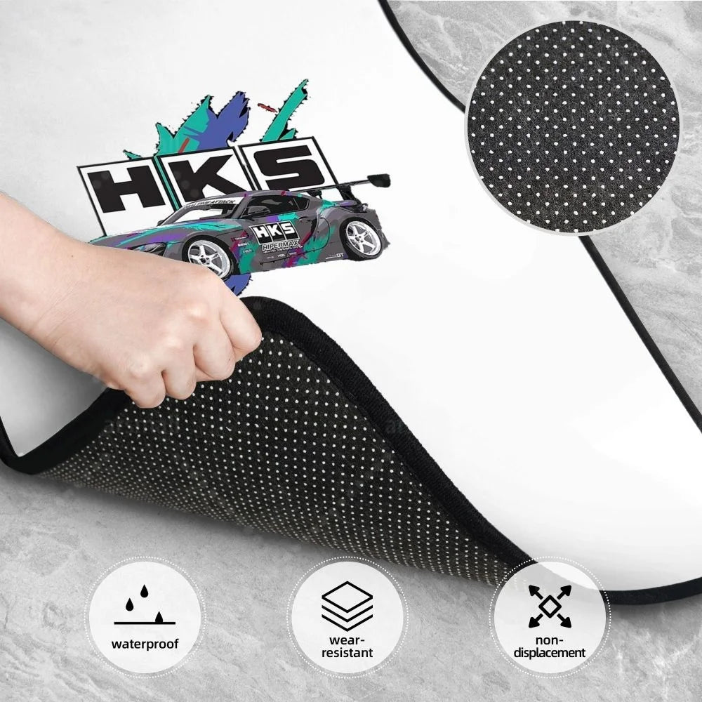 HK-S Style 4-Piece Car Floor Mats with Rubber Backing – Front & Rear Full Coverage