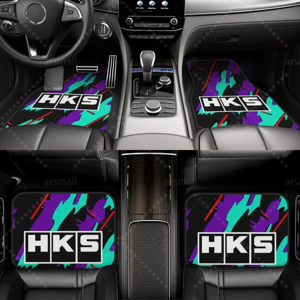 HK-S Style 4-Piece Car Floor Mats with Rubber Backing – Front & Rear Full Coverage