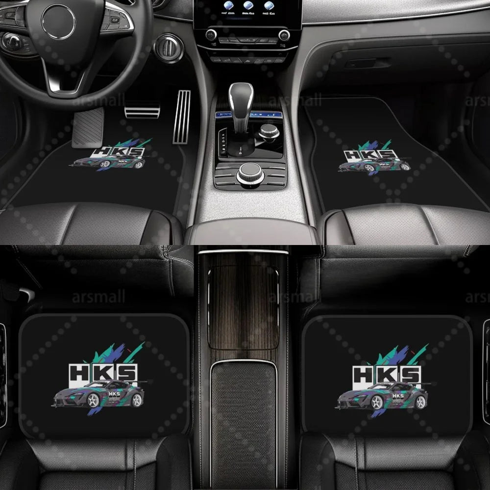 HK-S Style 4-Piece Car Floor Mats with Rubber Backing – Front & Rear Full Coverage