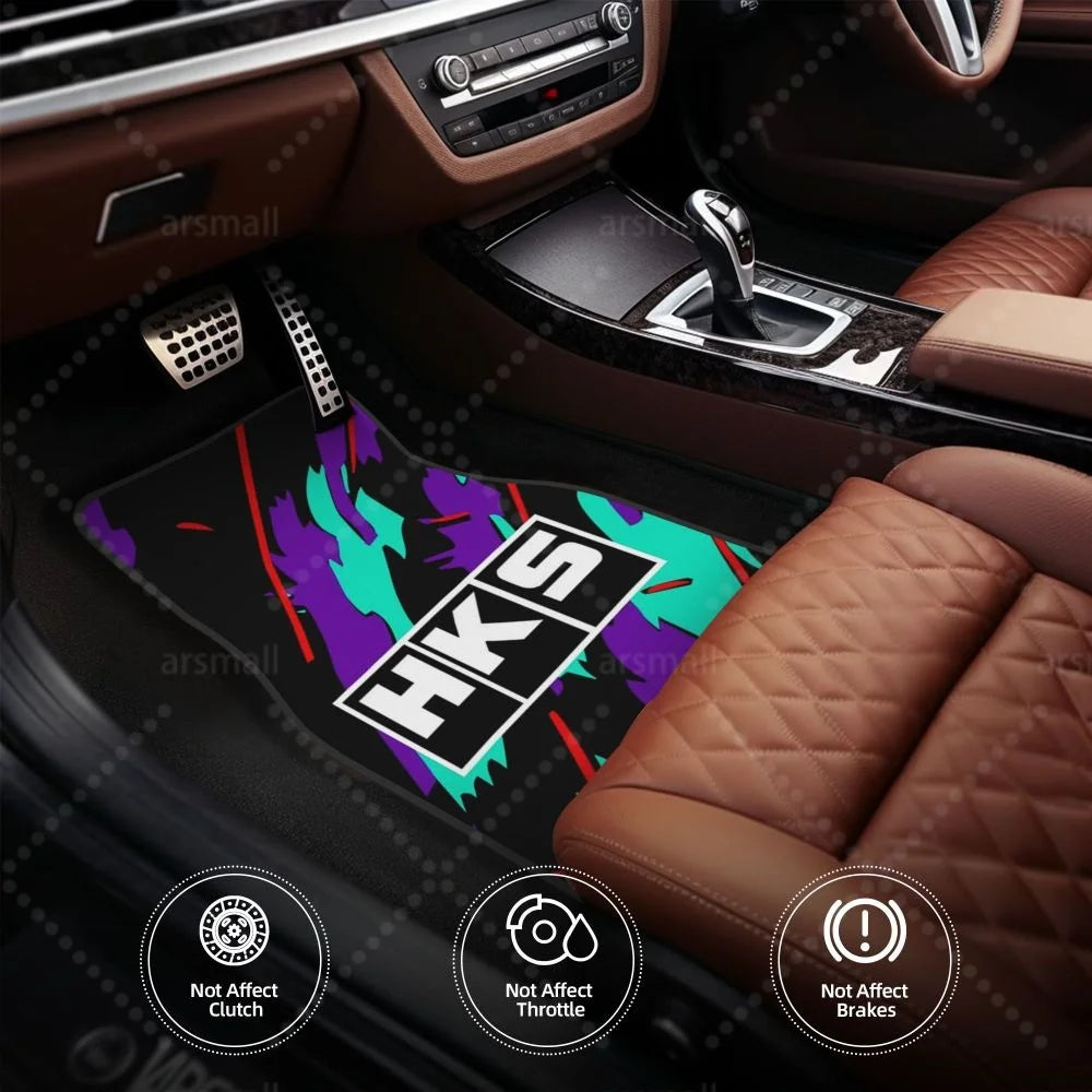 HK-S Style 4-Piece Car Floor Mats with Rubber Backing – Front & Rear Full Coverage
