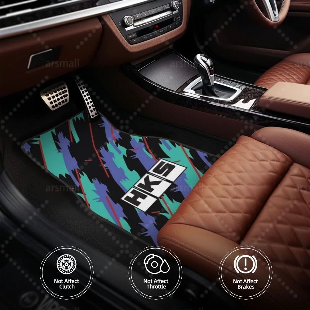 HK-S Style 4-Piece Car Floor Mats with Rubber Backing – Front & Rear Full Coverage