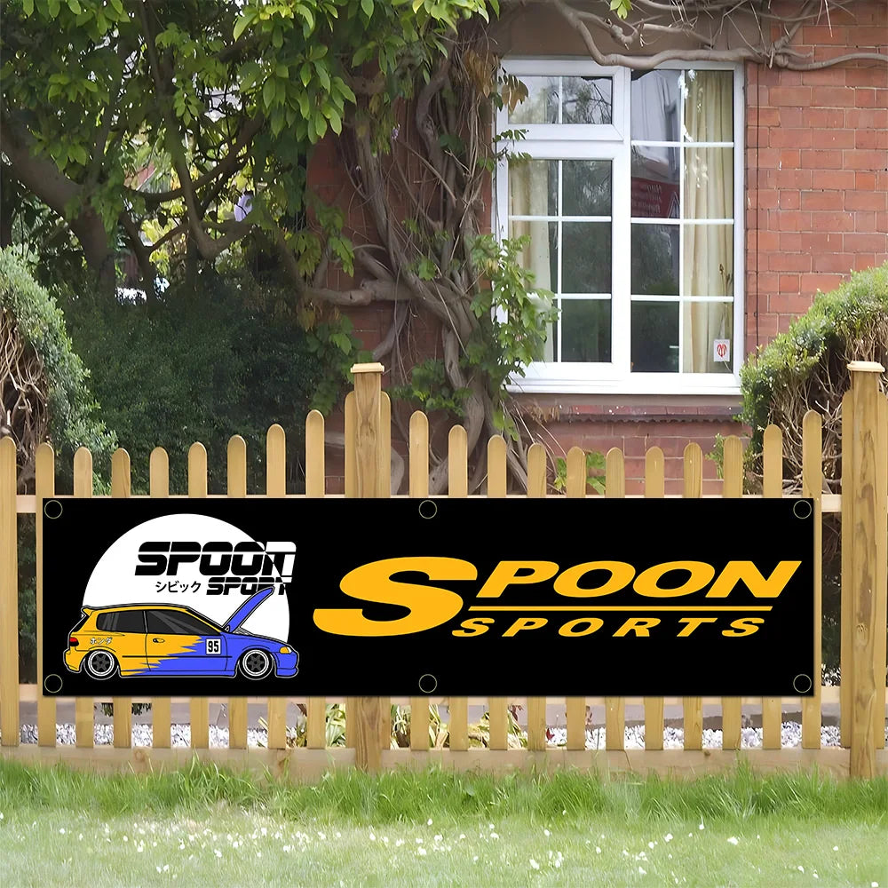Spoon Sports Banner Flag for Garage Wall Art and Outdoor Decor with Brass Grommets