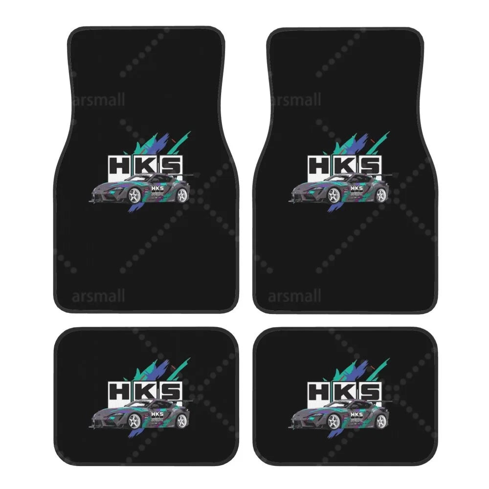 HK-S Style 4-Piece Car Floor Mats with Rubber Backing – Front & Rear Full Coverage