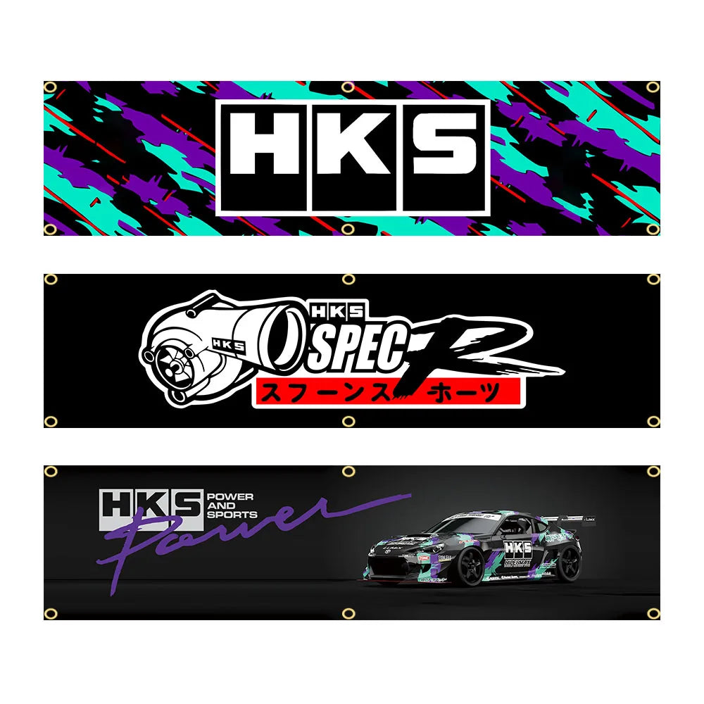 HKS Team Logo Flag and Banner for Garage Wall Art and JDM Decor