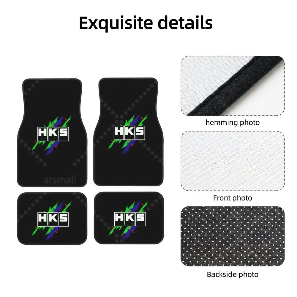 HK-S Style 4-Piece Car Floor Mats with Rubber Backing – Front & Rear Full Coverage