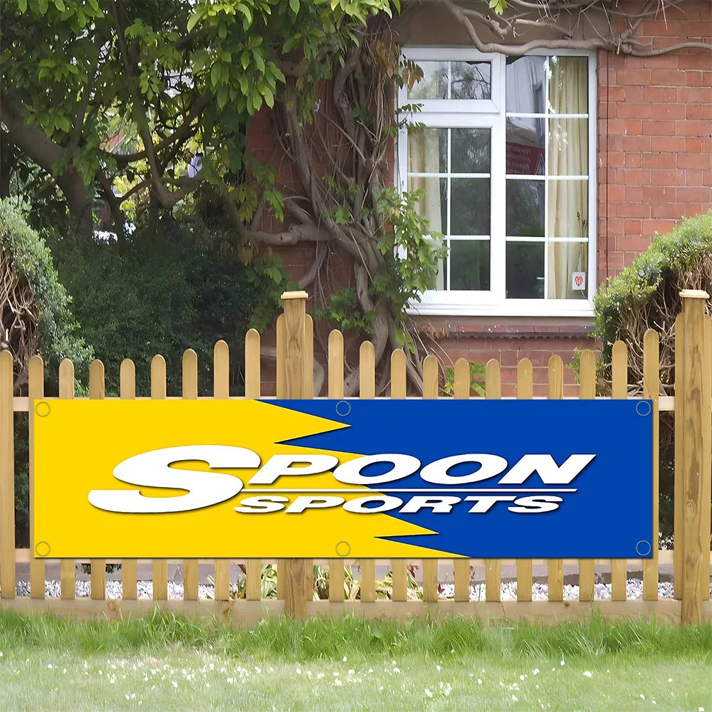 Spoon Sports Banner Flag for Garage Wall Art and Outdoor Decor with Brass Grommets