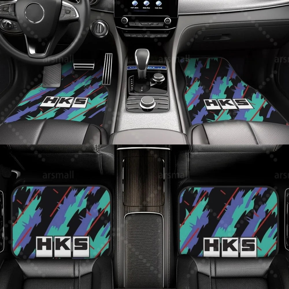 HK-S Style 4-Piece Car Floor Mats with Rubber Backing – Front & Rear Full Coverage
