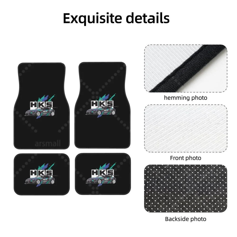 HK-S Style 4-Piece Car Floor Mats with Rubber Backing – Front & Rear Full Coverage