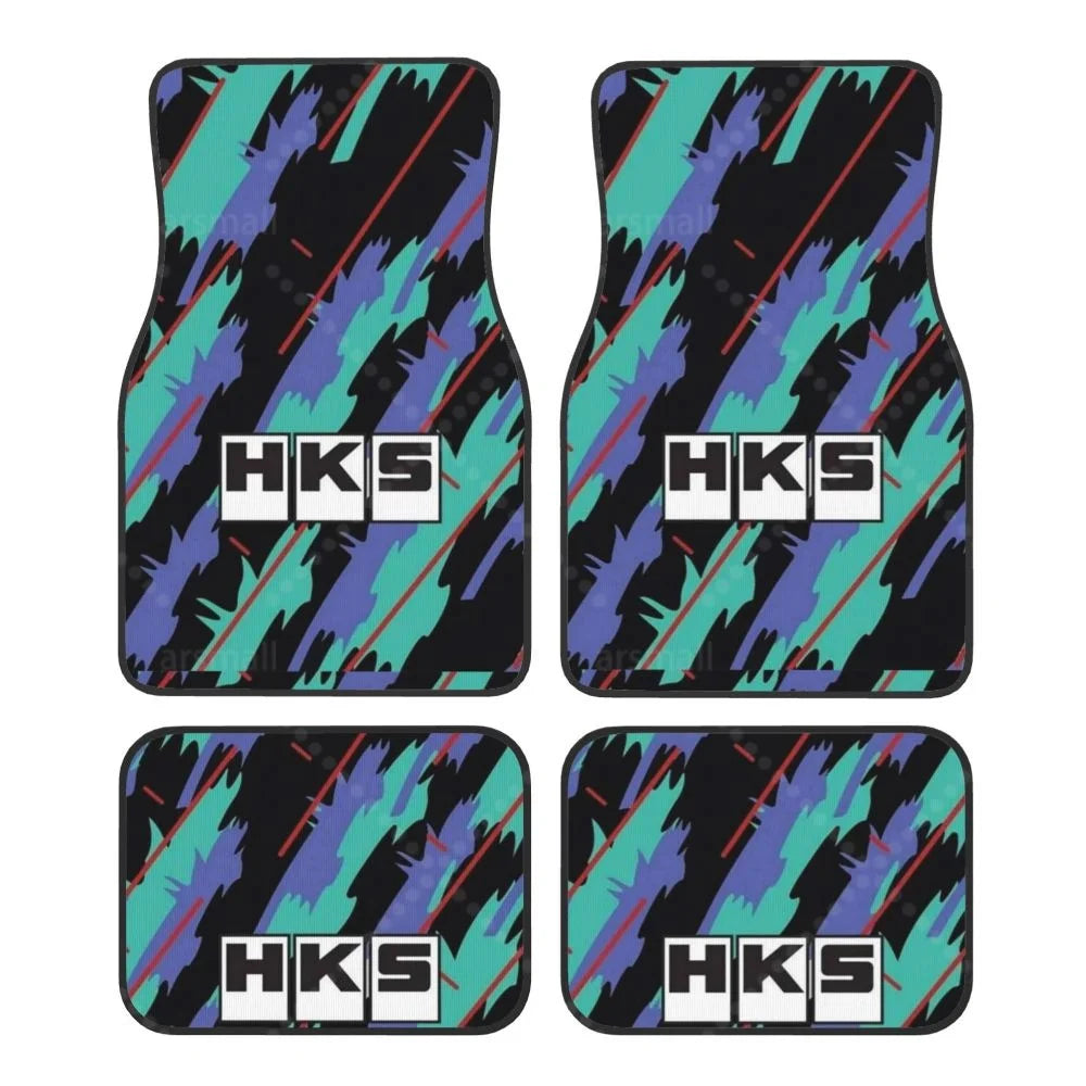 HK-S Style 4-Piece Car Floor Mats with Rubber Backing – Front & Rear Full Coverage