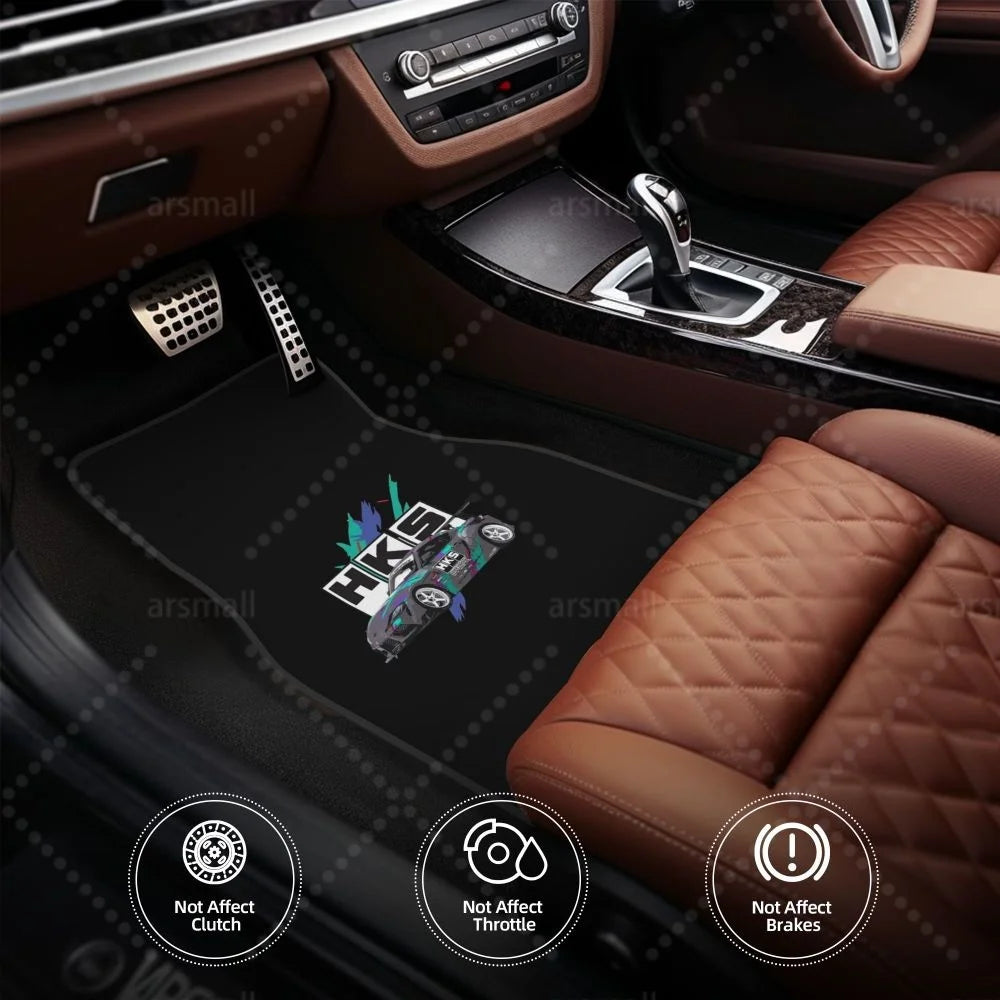 HK-S Style 4-Piece Car Floor Mats with Rubber Backing – Front & Rear Full Coverage
