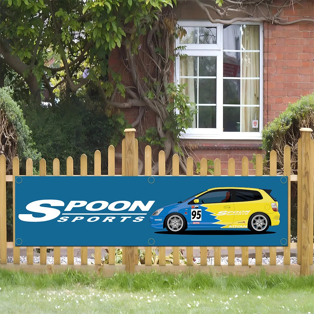 Spoon Sports Banner Flag for Garage Wall Art and Outdoor Decor with Brass Grommets