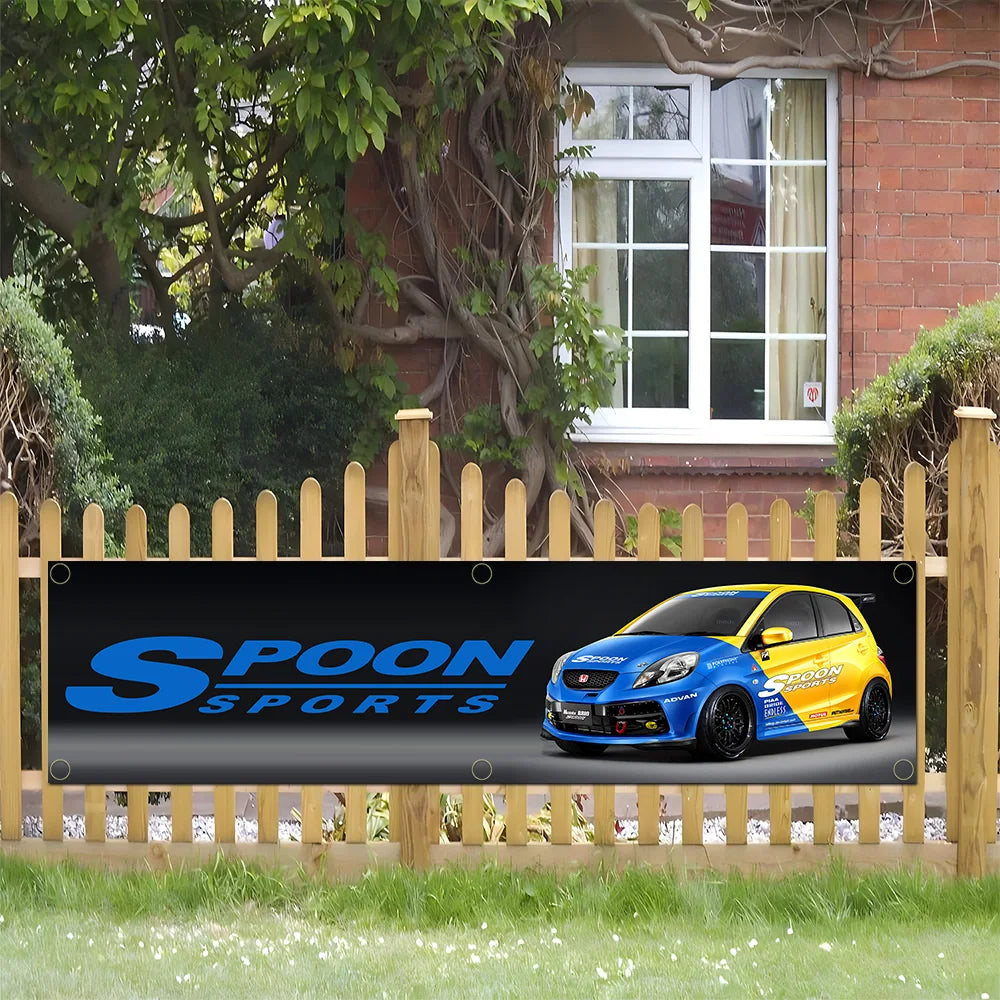 Spoon Sports Banner Flag for Garage Wall Art and Outdoor Decor with Brass Grommets