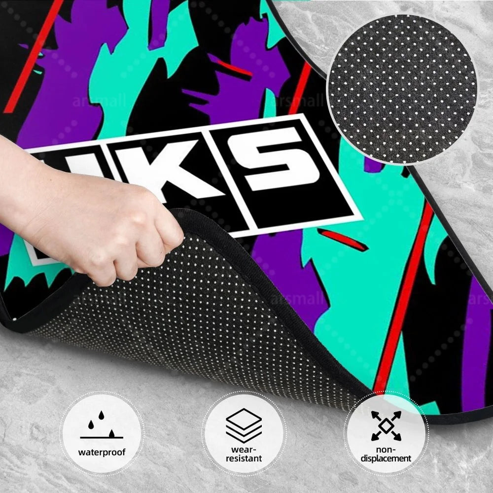 HK-S Style 4-Piece Car Floor Mats with Rubber Backing – Front & Rear Full Coverage