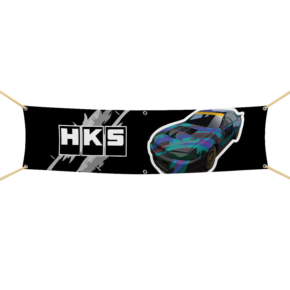 HKS Team Logo Flag and Banner for Garage Wall Art and JDM Decor